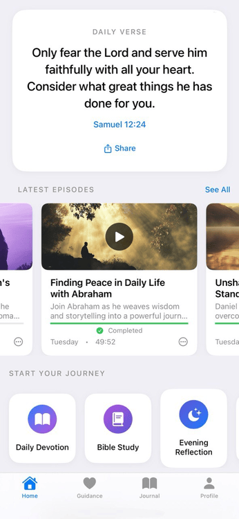GraceSpace Bible Study and Prayer App Interface - iPhone showing daily devotionals, prayer journal, and scripture memorization features